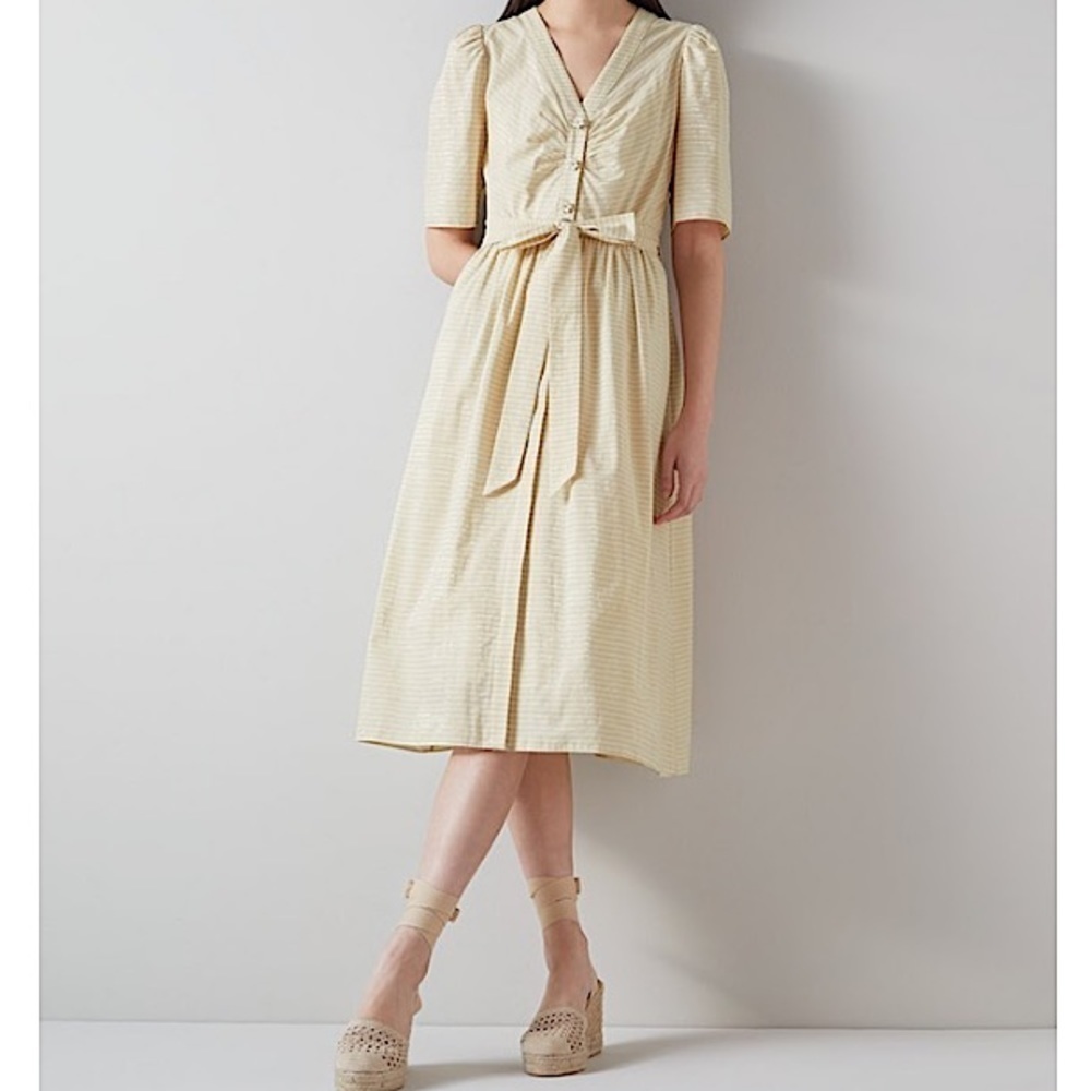 Lk Bennett Hendrick Beige And Silver Stripe Cotton Dress 12